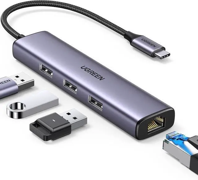Alt view image 8 of 14 - UGREEN USB C to Ethernet Adapter, 4 in 1 USB C Hub Ethernet with 3 USB 3.0 Ports/Gigabit Rj45, Plug & Play, Thunderbolt (3/4) to Network Adapter for MacBook Pro/Air, XPS, iPad Pro, iPhone 15 Pro/Max
