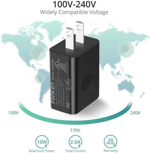 Alt view image 12 of 14 - USB Wall Charger, FONKEN 3-Pack 5V 2A Power Adapter Universal Travel Charger USB Plug Cell Phone Charger Block Cube Compatible with iPhone, iPad, Google Nexus, Samsung, LG, HTC, Moto, Kindle and More