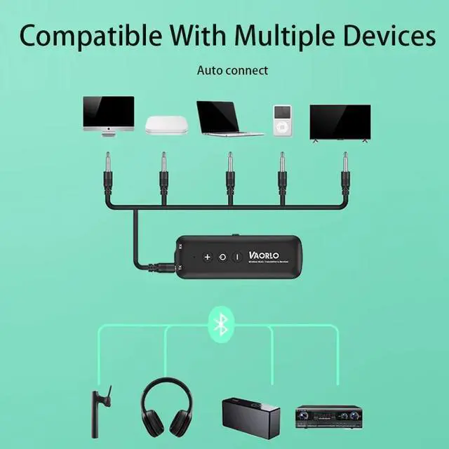 Alt view image 10 of 10 - Bluetooth 5.0 Receiver Transmitter Stereo Wireless Audio Adapter With Mic Handsfree Calling USB 3.5mm AUX RCA Low latency