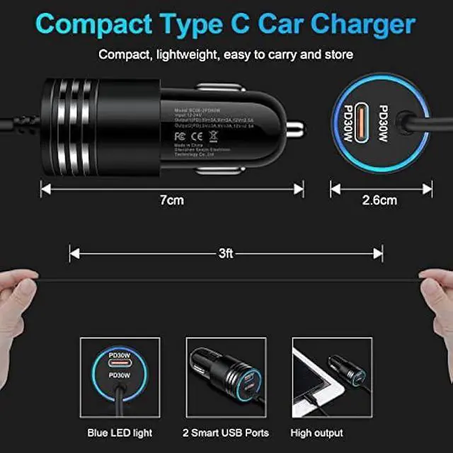 Alt view image 12 of 14 - Android USB C Samsung Super Fast Car Charger for Samsung Galaxy S23 Ultra/S23/A05S/A05/A14 5G/A54/S22/S21 fe/S20/A53 5G/A13/A03S/A32, 60W Fast Car Adapter with 30W Built-in Type C Fast Charging Cable