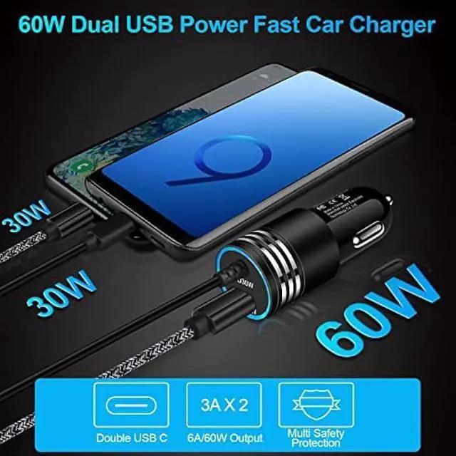 Alt view image 10 of 14 - Android USB C Samsung Super Fast Car Charger for Samsung Galaxy S23 Ultra/S23/A05S/A05/A14 5G/A54/S22/S21 fe/S20/A53 5G/A13/A03S/A32, 60W Fast Car Adapter with 30W Built-in Type C Fast Charging Cable
