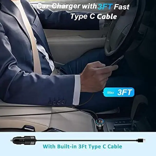 Alt view image 13 of 14 - Android USB C Samsung Super Fast Car Charger for Samsung Galaxy S23 Ultra/S23/A05S/A05/A14 5G/A54/S22/S21 fe/S20/A53 5G/A13/A03S/A32, 60W Fast Car Adapter with 30W Built-in Type C Fast Charging Cable