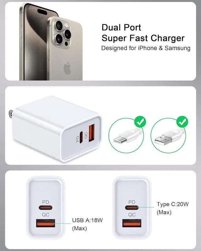 Alt view image 10 of 14 - Charger Block, USB C Fast Charging Block Usbc Wall Charger Dual Port USB & Type C Multi Ports USB Plug Outlet for iPhone Samsung Quick Charge Box Power Delivery Cube Adapter Cargador Brick