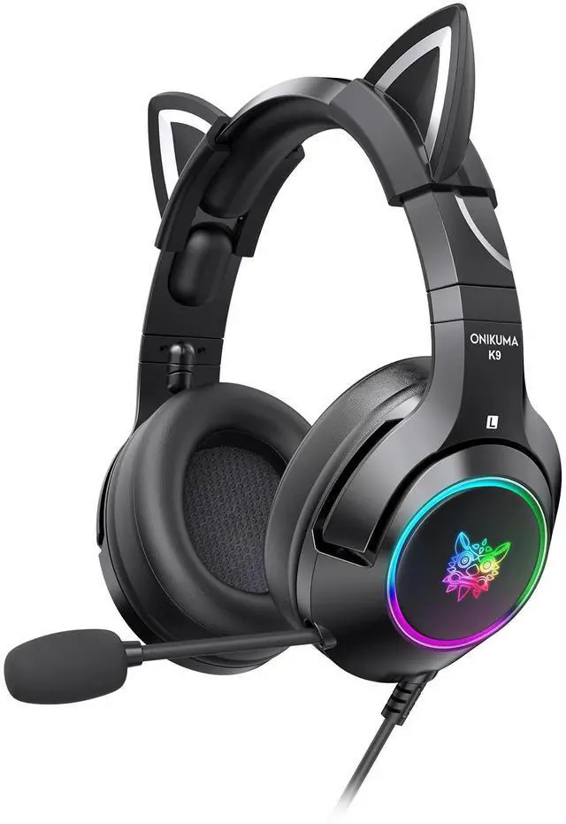 Alt view image 8 of 14 - K9 Gaming Headset with Removable Cat Ears, for PS5, PS4, Nintendo Switch, PC, with Surround Sound, RGB LED Light & Noise Canceling Retractable Microphone