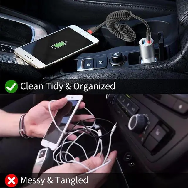 Alt view image 3 of 7 - Coiled Lightning Cable for Car 2 Pack iPhone CarPlay Cable Fast Charging Coiled USB to Lightning Cord Compatible with iPhone 14 13 12 11 Pro Max Mini XR XS 8 7 Plus SE iPad iPod