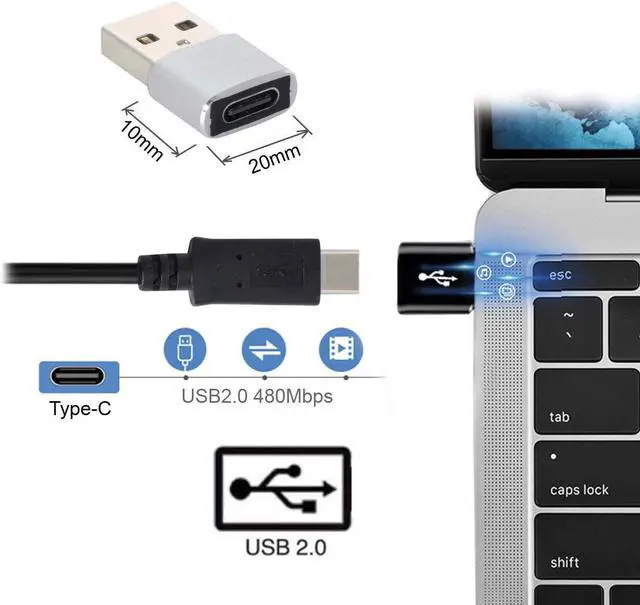 Alt view image 2 of 6 - USB C to USB 2.0 Adapter,USB 2.0 Type A Male to USB Type C Female Connector Adapter for Laptop Tablet Phone White 5pcs/Set