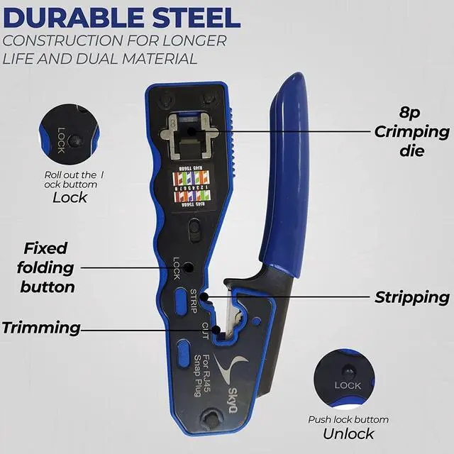 Alt view image 2 of 6 - RJ45 Crimp Tool Pass Through Crimper Cutter for Cat6a Cat6 Cat5 Cat5e 8P8C Modular Connector Ethernet All-in-one Wire Tool