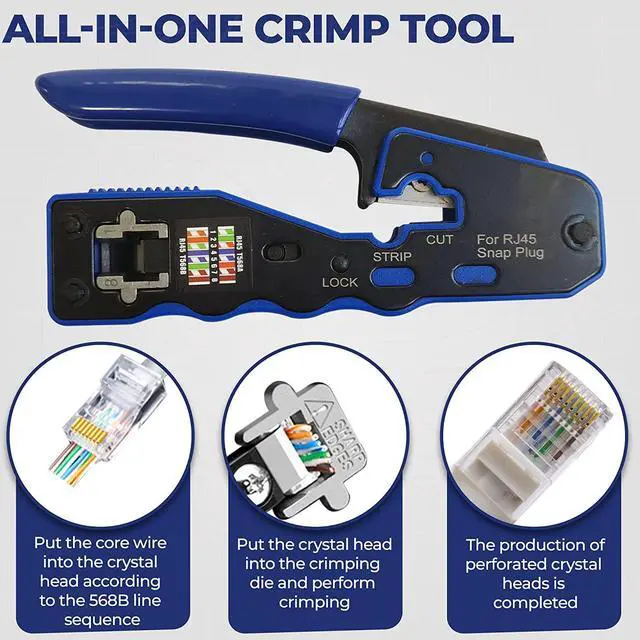 Alt view image 4 of 6 - RJ45 Crimp Tool Pass Through Crimper Cutter for Cat6a Cat6 Cat5 Cat5e 8P8C Modular Connector Ethernet All-in-one Wire Tool