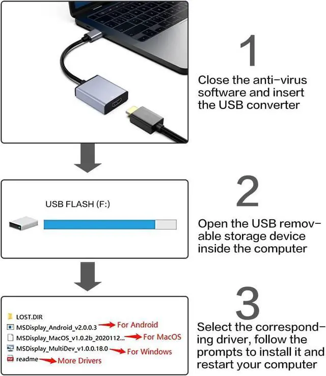Alt view image 4 of 6 - USB to HDMI Adapter USB 3.0/2.0 to HDMI for Multiple Monitors 1080P Compatible with Windows XP/7/8/10/11 Grey