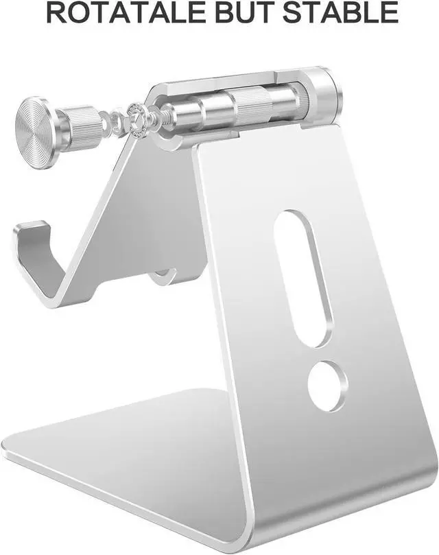 Alt view image 13 of 14 - Adjustable Cell Phone Stand Aluminum Desktop Cellphone Stand with Anti-Slip Base and Convenient Charging Port Fits All Smart Phones Silver