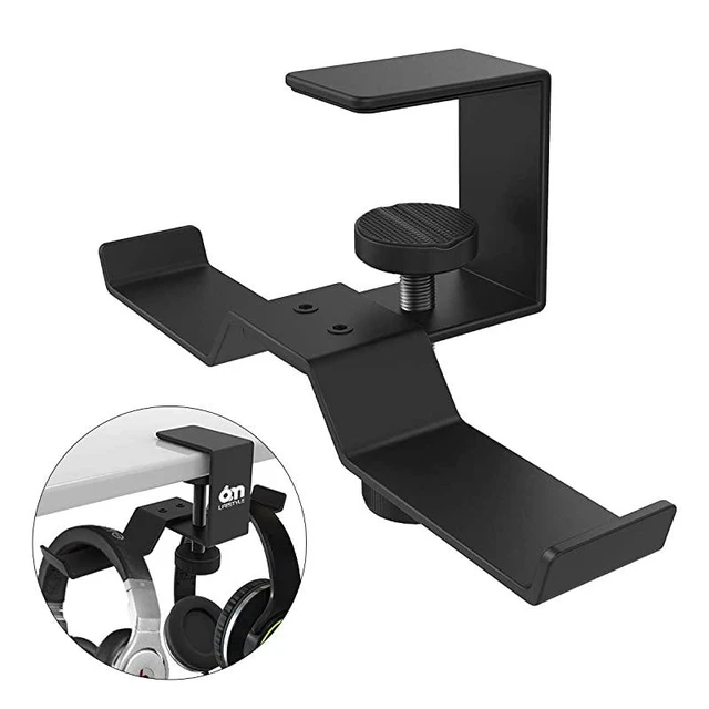 Alt view image 8 of 14 - Under Desk Dual Headphone Hanger Metal Headset Stand Gaming Earphone Holder Universal Clamp on Desk Hanger Hook for All Headsets Black Patent