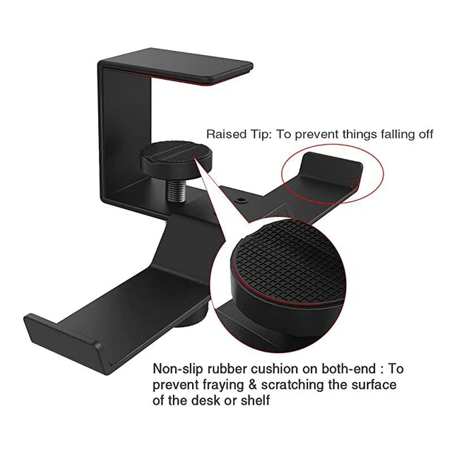 Alt view image 11 of 14 - Under Desk Dual Headphone Hanger Metal Headset Stand Gaming Earphone Holder Universal Clamp on Desk Hanger Hook for All Headsets Black Patent