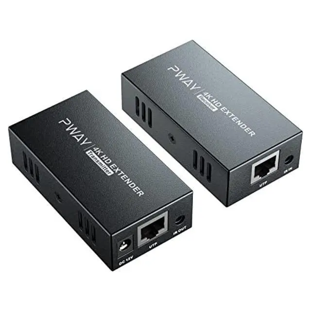 Alt view image 7 of 12 - PWAY 4K HDMI Extender, Ultra HD 4K@60Hz over Cat5e/6 Up to 200ft/60m, Extended Audio and Video, Supports Loop Out, IR, HDCP 2.2/1.4 YUV 444