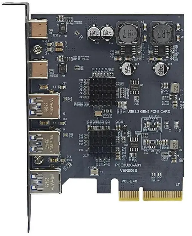Alt view image 2 of 2 - FOR PCIE USB Expansion Card PCI Express X4 to 2Port USB C + 3Port USB3.2 Gen2 10Gbps Adapter PCI-E to USB 3.1 Type-C HUB for Desktop