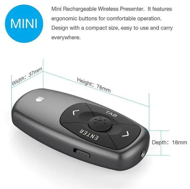 Alt view image 14 of 14 - Portable Mini Black Wireless Presenter Doosl Wireless Laser Presenter Rechargeable Powerpoint Presentation Remote Control Pen