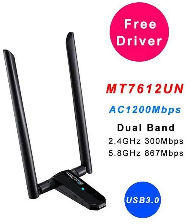 Alt view image 6 of 10 - Network Card AC1200Mbps USB3.0 Wireless Antenna Adapter MT7612U IEEE 802.11AC Dongle Receiver Transmitter