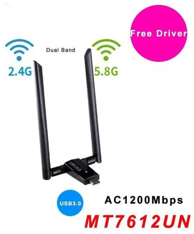 Alt view image 9 of 10 - Network Card AC1200Mbps USB3.0 Wireless Antenna Adapter MT7612U IEEE 802.11AC Dongle Receiver Transmitter