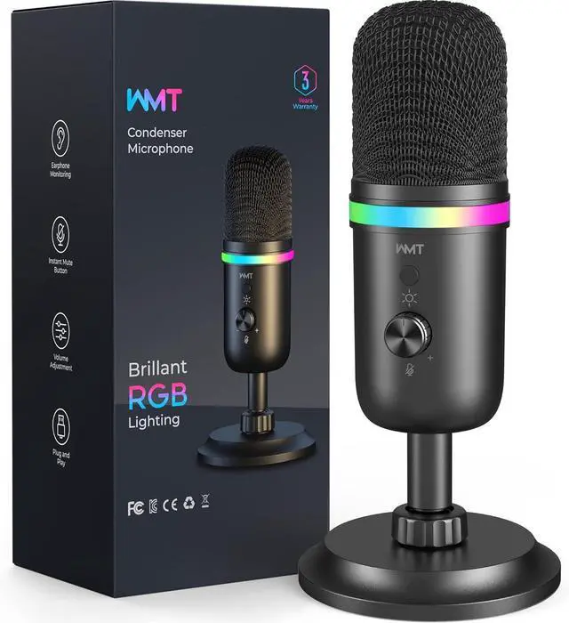 Alt view image 8 of 14 - USB Microphone - Condenser Gaming Microphone for PC/MAC/PS4/PS5/Phone- Cardioid Mic with Brilliant RGB Lighting Headphone Output Volume Control, Mute Button, for Streaming Podcast YouTube Discord