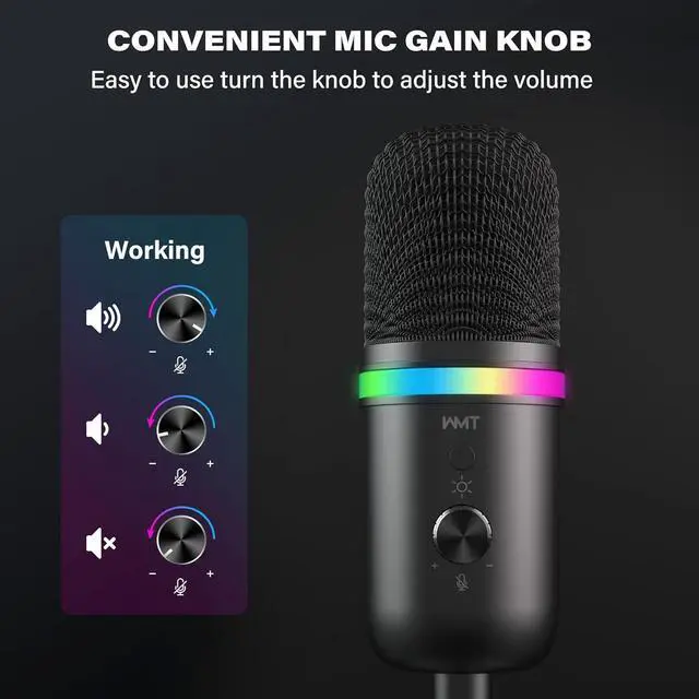 Alt view image 12 of 14 - USB Microphone - Condenser Gaming Microphone for PC/MAC/PS4/PS5/Phone- Cardioid Mic with Brilliant RGB Lighting Headphone Output Volume Control, Mute Button, for Streaming Podcast YouTube Discord