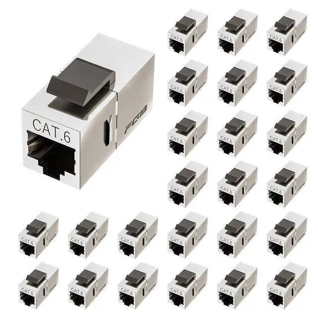 Alt view image 6 of 10 - FGB 25 Pack Cat6 Shielded Keystone Coupler, Female to Female RJ45 Keystone Jack, Ethernet Keystone Coupler in Silver