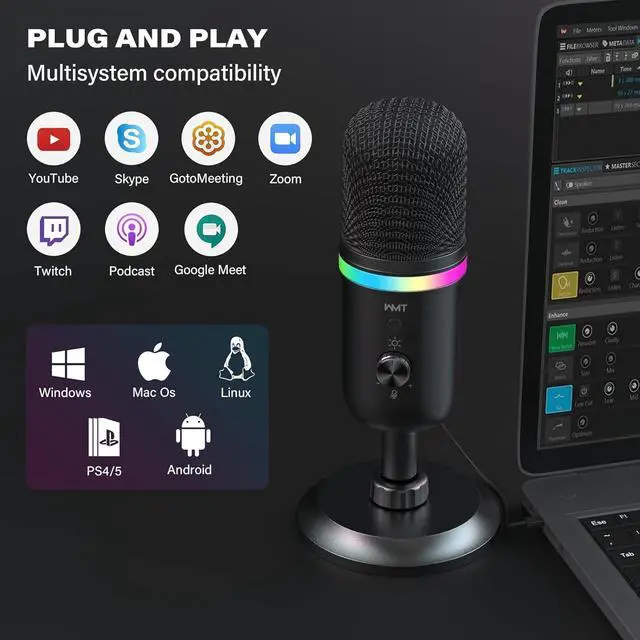 Alt view image 13 of 14 - USB Microphone - Condenser Gaming Microphone for PC/MAC/PS4/PS5/Phone- Cardioid Mic with Brilliant RGB Lighting Headphone Output Volume Control, Mute Button, for Streaming Podcast YouTube Discord