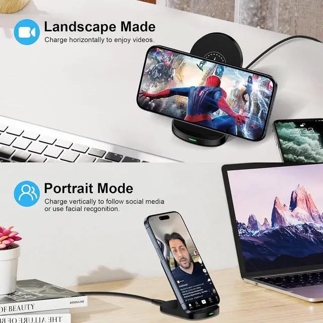 Alt view image 12 of 14 - 15W Fast Wireless Charger Phone Charging Stand for Google Pixel 9/8a/8 Pro/7a/7/6,Android Phone Wireless Charging Station Charger for Samsung Galaxy Z Fold 6/5/Z Flip 6/5/S24 Ultra/S23/S22/S21/S20/S10