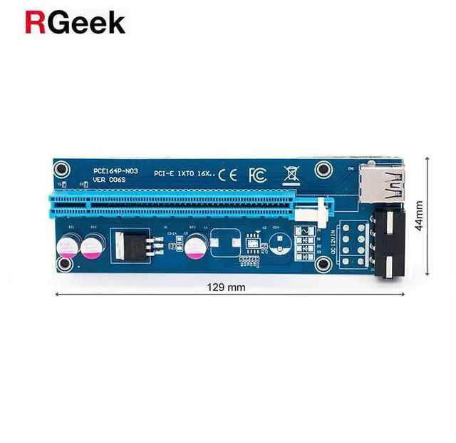 Alt view image 6 of 10 - 60cm PCI-E extender PCI Express pcie Riser Card 1x to 16x USB 3.0 SATA to 4Pin IDE Molex Power for BTC Mining Miner