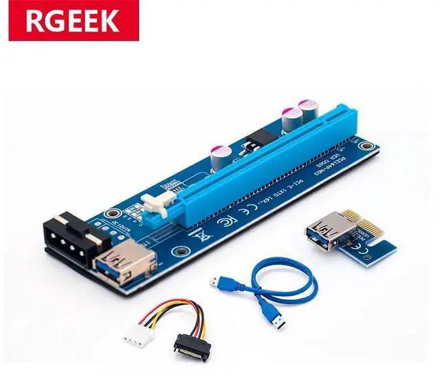 Alt view image 10 of 10 - 60cm PCI-E extender PCI Express pcie Riser Card 1x to 16x USB 3.0 SATA to 4Pin IDE Molex Power for BTC Mining Miner