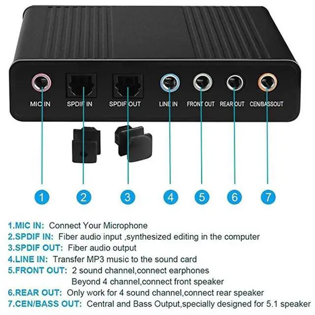 Alt view image 10 of 10 - 6 Channel External Sound Card USB 2.0 External 5.1 Surround Sound Optical S/PDIF Audio Sound Card Adapter For PC Laptop