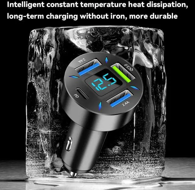 Alt view image 12 of 14 - 4 Ports USB Car Charger 66W Super Fast Charging USB QC 3.0 USB Adapter Charger with LED Voltmeter for Car Cigarette Lighter Plug Compatible with Most Cell Phone (1 PD+QC3.0+2.4A)