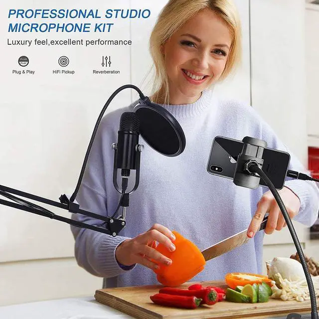 Alt view image 10 of 14 - USB Microphone Condenser Computer PC Gaming Mic Podcast Microphone Kit for Streaming,Recording,Vocals,ASMR,Voice,Cardioid Studio Microphone for Phone/Pad/Android/MAC/Laptop/PS4/USB C Phone,YouTube
