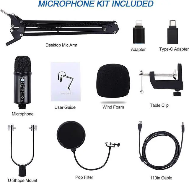 Alt view image 14 of 14 - USB Microphone Condenser Computer PC Gaming Mic Podcast Microphone Kit for Streaming,Recording,Vocals,ASMR,Voice,Cardioid Studio Microphone for Phone/Pad/Android/MAC/Laptop/PS4/USB C Phone,YouTube