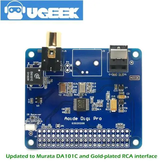 Alt view image 6 of 10 - AOIDE HIFI Digi Pro Digital Sound Card for Raspberry Pi 4B/3B+/3B/2B|Two Oscillators|I2S SPDIF Optical Fiber|44.1&48kHz|
