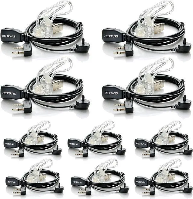 Alt view image 8 of 14 - Case of 10, Retevis Walkie Talkies Earpiece with Mic 2 Pin Acoustic Tube Headset Compatible with Baofeng UV-5R Retevis H-777 RT21 RT22 Arcshell AR-5 Two Way Radio