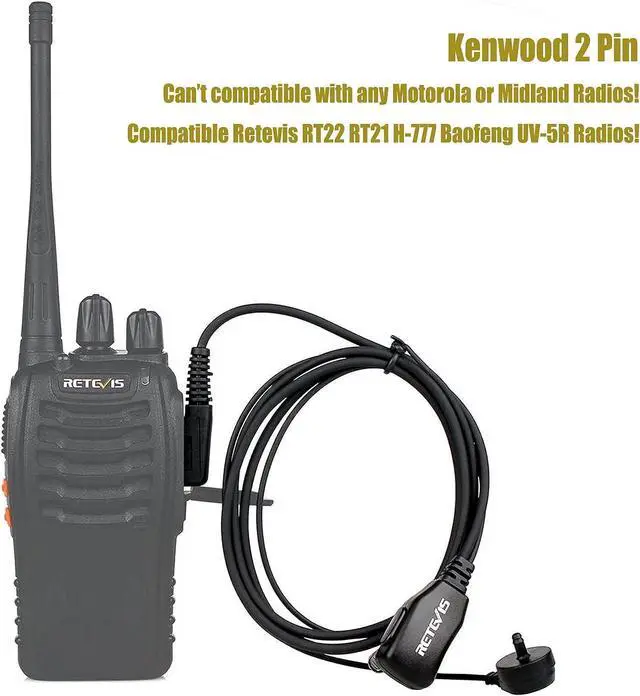 Alt view image 9 of 14 - Case of 10, Retevis Walkie Talkies Earpiece with Mic 2 Pin Acoustic Tube Headset Compatible with Baofeng UV-5R Retevis H-777 RT21 RT22 Arcshell AR-5 Two Way Radio