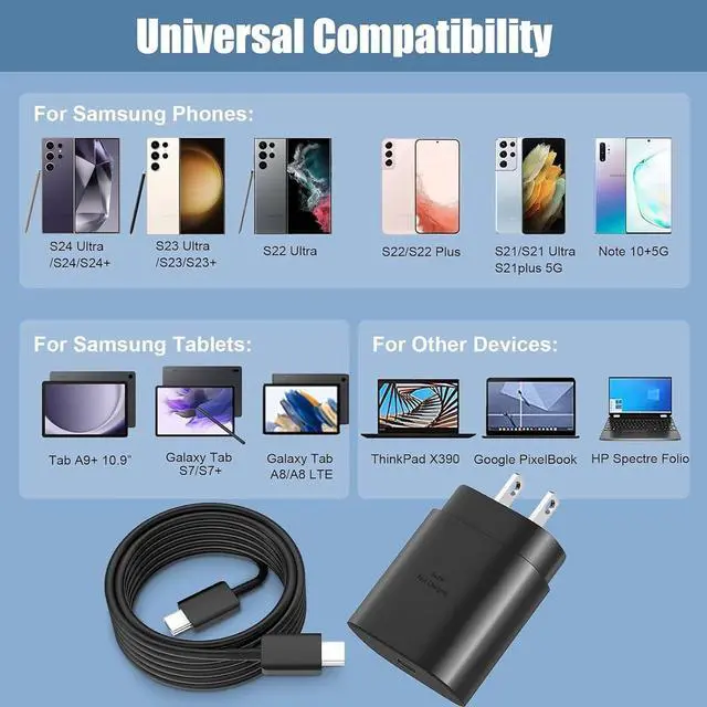 Alt view image 13 of 14 - for Samsung Charger Fast Charging Cord 2-Pack Type C Fast Charger 25W USB C Charger Compatible with Samsung Galaxy A16 A15 A55 C55 S25 S25+ S24 S23 S22 S21 S20 Plus/Ultra/FE/Z Fold/Z Flip/Galaxy Tab