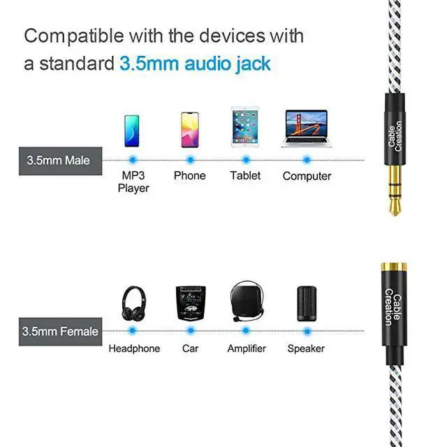 Alt view image 6 of 7 - 35mm Headphone Extension Cable 35mm Male to Female Stereo Audio Extension Cable Adapter with Gold Plated Connector 2Pack 6 Feet
