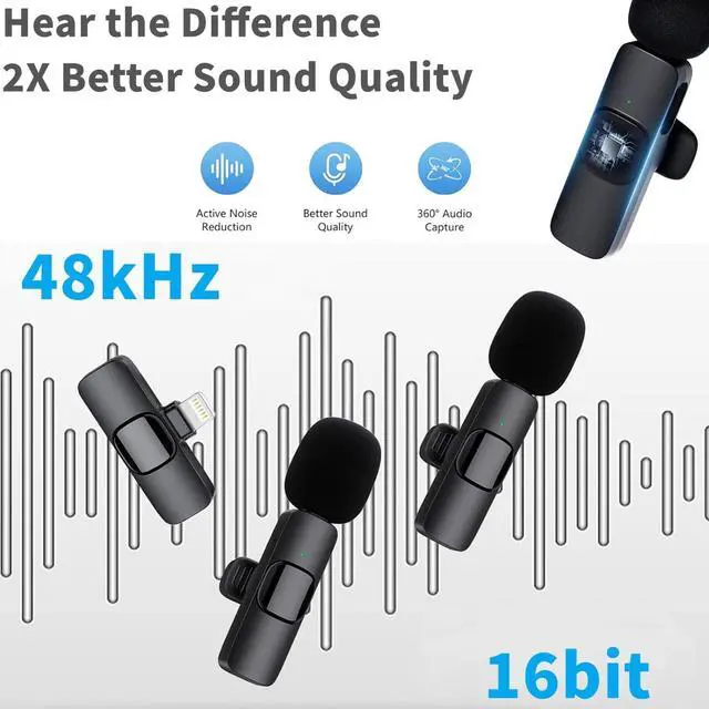 Alt view image 10 of 14 - Mini Microphone, 2 Packs Wireless Microphone for iPhone iPad, Wireless Lavalier Microphone, Professional Microphone for iPhone Video Recording, Live Streaming, YouTube, Vlog, TikTok,Facebook
