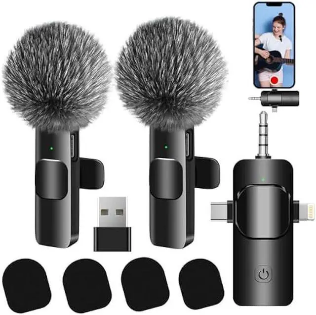 Alt view image 8 of 14 - 4 in 1 Wireless Lavalier Microphone for iPhone/USB C Android/Camera/Laptop PC,Mini Microphone 2.4G Ultra-Low Delay with Noise Reduction Cordless Lapel Mics for Video Recording, Vlog, YouTube, TikTok