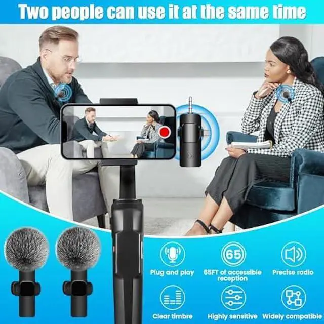 Alt view image 10 of 14 - 4 in 1 Wireless Lavalier Microphone for iPhone/USB C Android/Camera/Laptop PC,Mini Microphone 2.4G Ultra-Low Delay with Noise Reduction Cordless Lapel Mics for Video Recording, Vlog, YouTube, TikTok