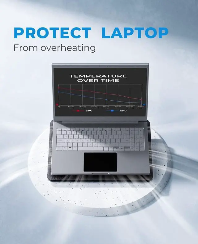 Alt view image 7 of 10 - havit HV-F2056 15.6"-17" Laptop Cooler Cooling Pad - Slim Portable USB Powered (3 Fans), Black/Blue