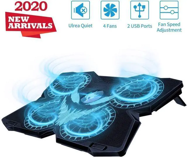 Alt view image 8 of 14 - Laptop Cooling Pad, Gaming Laptop Cooler Stand with 4 Silent Big Fans for Notebook, Stable Cooling Pad for Laptop, 2 USB Powered Fan Compatible up to 17”, Control Fan Speed for PC, 2020 New Version