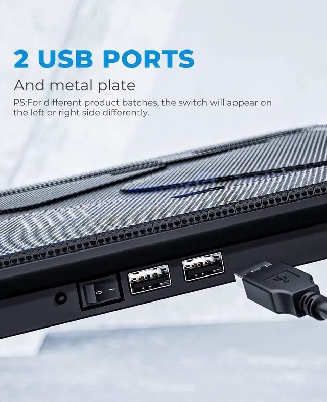 Alt view image 9 of 10 - havit HV-F2056 15.6"-17" Laptop Cooler Cooling Pad - Slim Portable USB Powered (3 Fans), Black/Blue