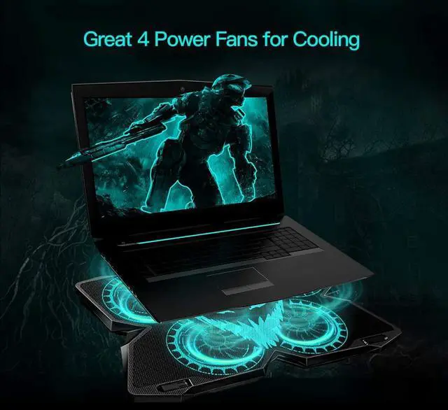 Alt view image 11 of 14 - Laptop Cooling Pad, Gaming Laptop Cooler Stand with 4 Silent Big Fans for Notebook, Stable Cooling Pad for Laptop, 2 USB Powered Fan Compatible up to 17”, Control Fan Speed for PC, 2020 New Version