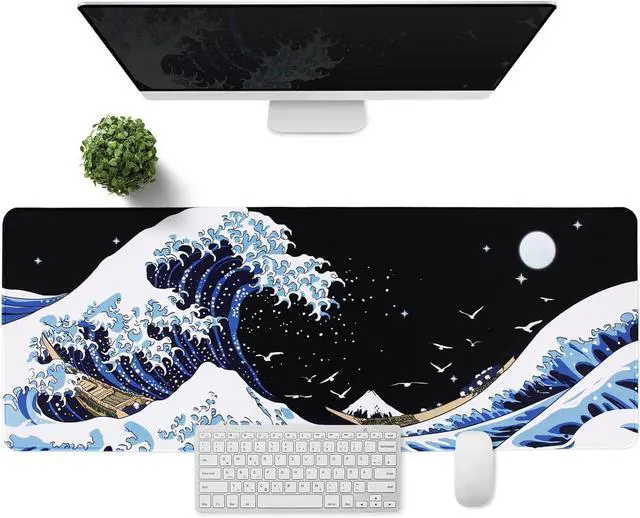 Alt view image 9 of 14 - Gaming Laptop Mouse Pad Sea Wave Big Mice Pads PC Keyboard Waterproof and Non-Slip 31.5 x 11.8inches 3mm Thick XL XXL Rubber Table Mat Kanagawa Surfing and Black Japanese Mouse Pads