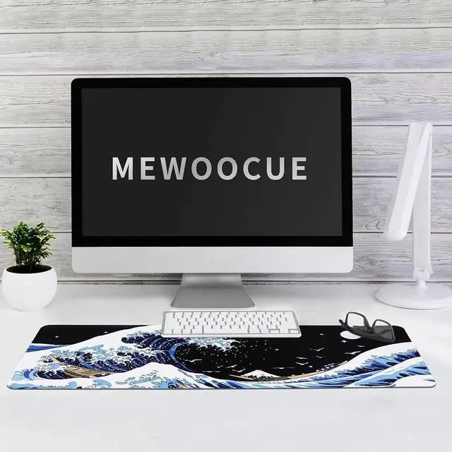 Alt view image 14 of 14 - Gaming Laptop Mouse Pad Sea Wave Big Mice Pads PC Keyboard Waterproof and Non-Slip 31.5 x 11.8inches 3mm Thick XL XXL Rubber Table Mat Kanagawa Surfing and Black Japanese Mouse Pads