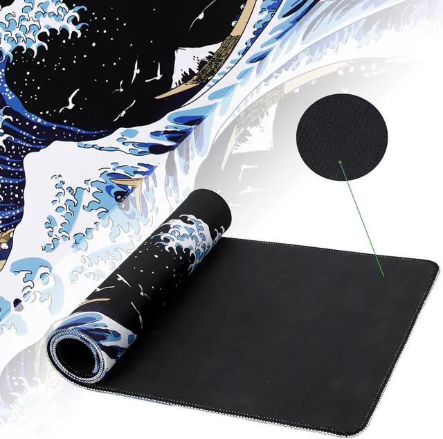 Alt view image 11 of 14 - Gaming Laptop Mouse Pad Sea Wave Big Mice Pads PC Keyboard Waterproof and Non-Slip 31.5 x 11.8inches 3mm Thick XL XXL Rubber Table Mat Kanagawa Surfing and Black Japanese Mouse Pads