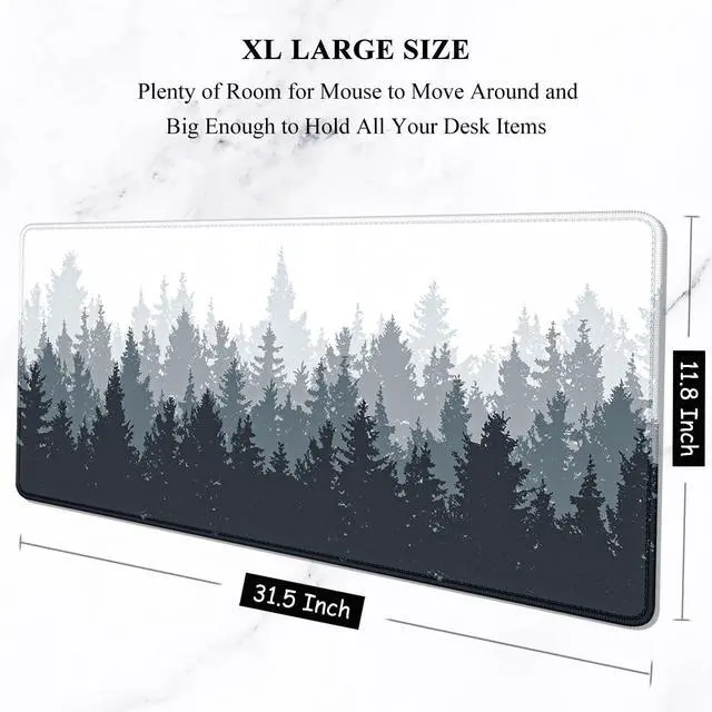 Alt view image 9 of 14 - Large Mouse Pad Desk Mat Gaming Mouse Pad XL XXL Mouse Pad for Desk Desk Pad for Keyboard Mice Desk Matt for Desktop Extended Long Mousepad Thin Black White Forest 31.5 x 11.8 Inch