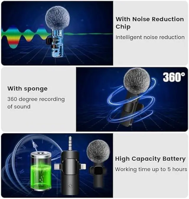 Alt view image 13 of 14 - 4 in 1 Wireless Lavalier Microphone for iPhone/USB C Android/Camera/Laptop PC,Mini Microphone 2.4G Ultra-Low Delay with Noise Reduction Cordless Lapel Mics for Video Recording, Vlog, YouTube, TikTok