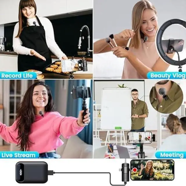 Alt view image 14 of 14 - 4 in 1 Wireless Lavalier Microphone for iPhone/USB C Android/Camera/Laptop PC,Mini Microphone 2.4G Ultra-Low Delay with Noise Reduction Cordless Lapel Mics for Video Recording, Vlog, YouTube, TikTok